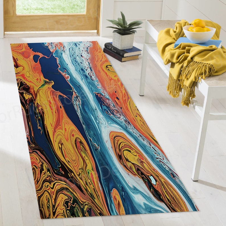 Orange And Blue Rug, Outdoor Rugs, Cool Rugs, Salon Decor Rugs, Orange Rugs, Abstract Rugs, Modern Rug, Living Room Rug, Luxury Rug, image 5