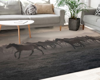 Car Mat, 3D Printed Rug, Thin Rug, Non Slip Rug, Wild Horses Rug, Horse Rug, Landscape Rug, Salon Decor Rug, Anti-Slip Carpet, Farmhouse Rug
