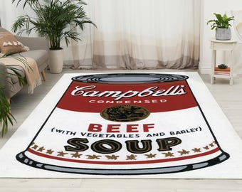 Campbells Rugs, Soup Rugs, Kitchen Rugs, Modern Rugs, Wedding Rug, Front Door Rug, Housewarming Gift, Living Room Rug, Stair Rug,