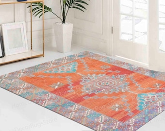 Orange and Blue Rugs, Orange Rugs, Geometric Pattern Rugs, Turkish Stye Rugs, Turkish Rug, Gift Rug, Custom Rug, Small Rug, Wedding Rug,