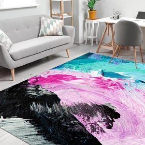 Colorful Brush Stroke Rug, Contemporary Rugs, Black Rugs, Modern Rug, 3D Printed Rug, Housewarming Gift, Customs Rug, Accent Rug,