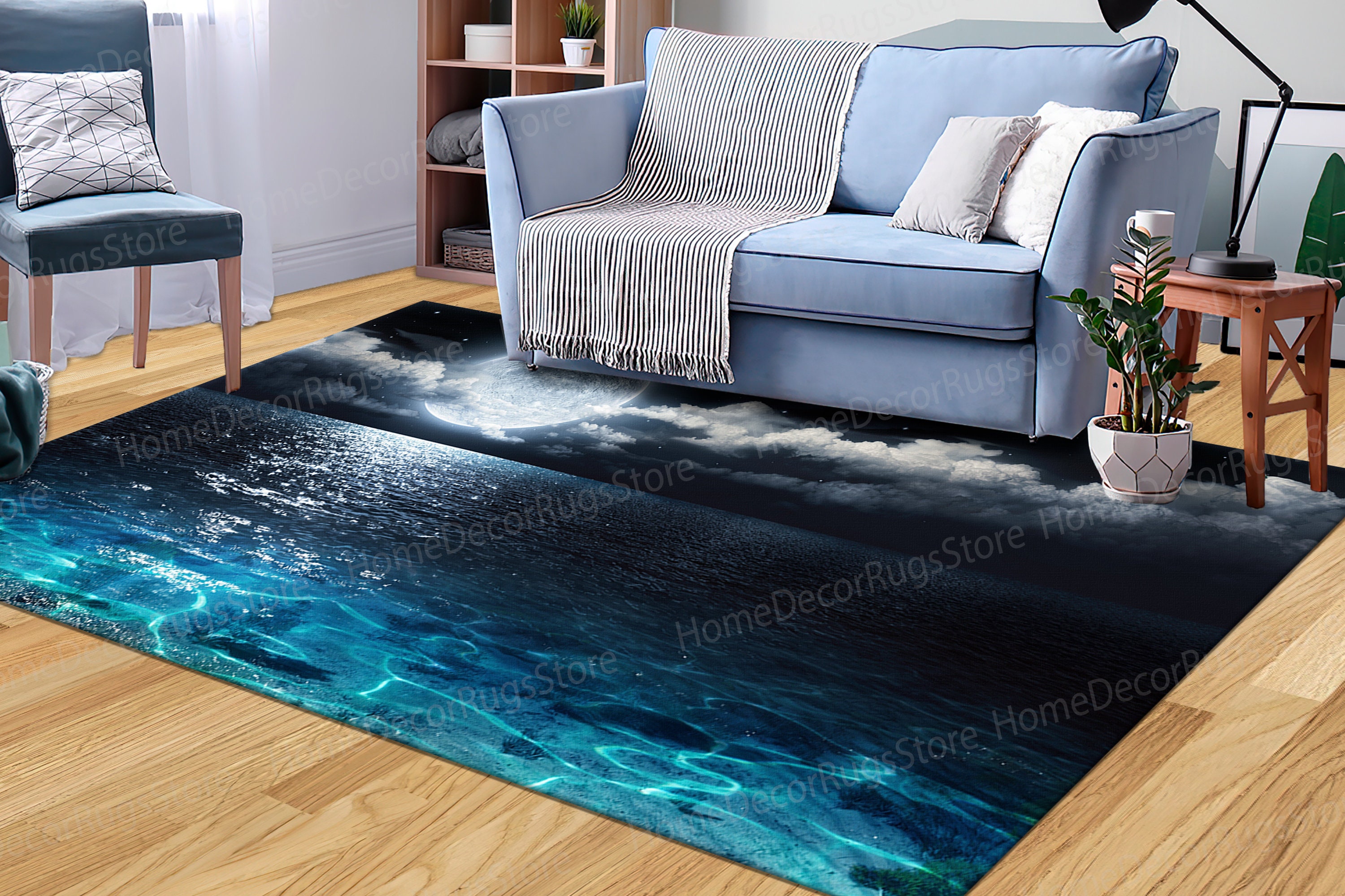 3docean Rugs 3D Printed Rug, View Rug, Moon Over the Sea Rugs, Full Moon Rugs ...