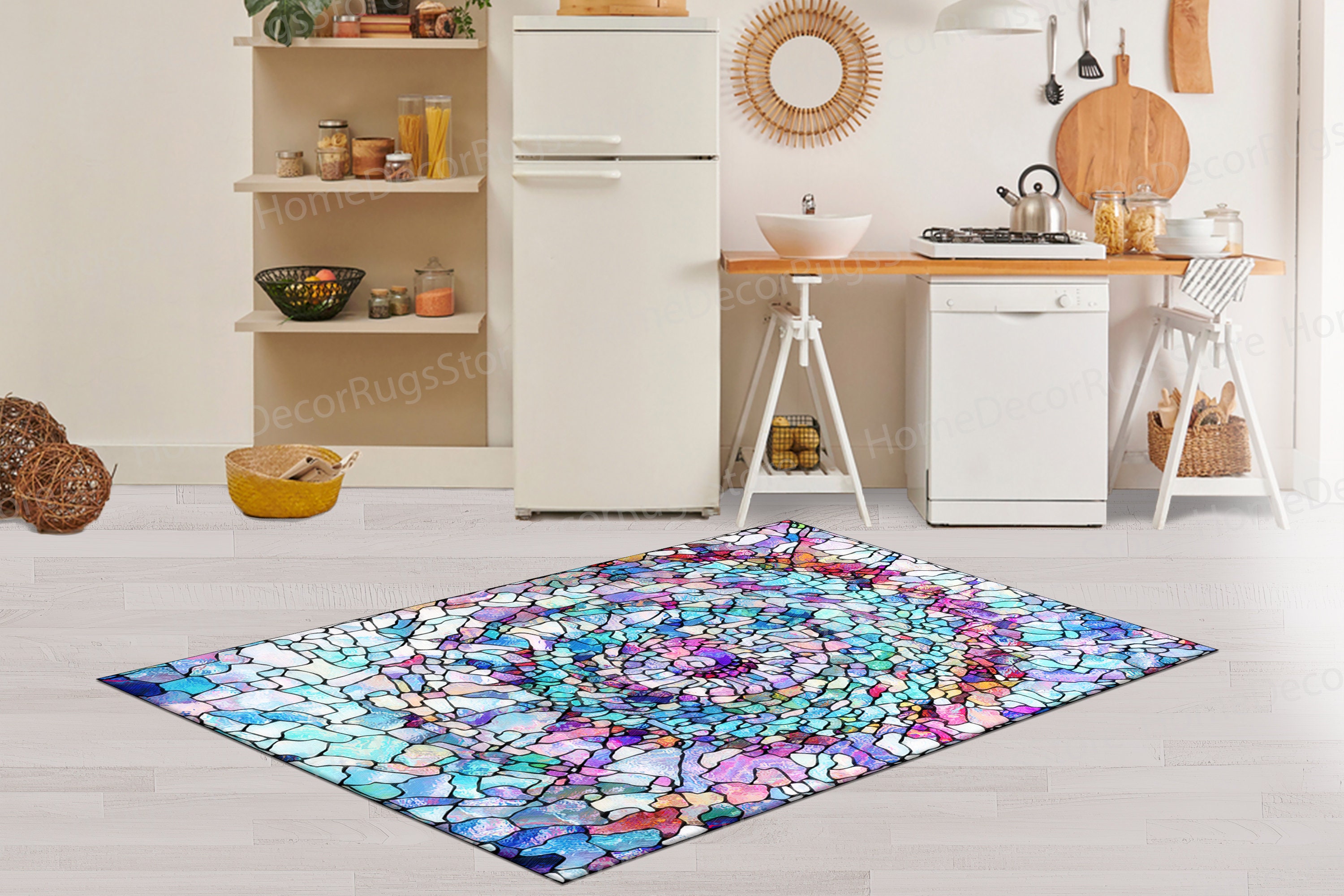 MCOW Area Rug Non Slip 2'x3' Doormat Low Pile Machine Washable Vintage Rugs,  Small Chenille Entryway Mat for Entrance, Hallway, Kitchen and Bathroom 