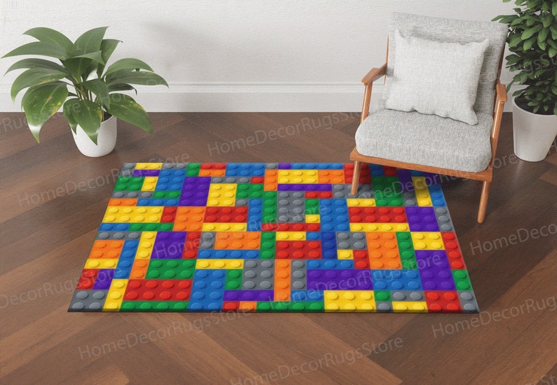 Red Lego Rug Colorful Building Blocks Rugs, Boy Room Rug, Game Room Rugs, Children ...