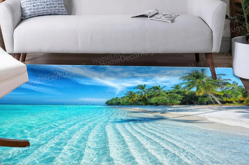 Thick Rugs, Tropical Ocean Rug, View Rug, Tropical Ocean Rugs, Corridor Rugs, View Rug Coastal Decor Rugs, Chenille Rugs, Salon Decor Rugs, image 5