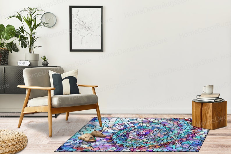 Stained Rug Design Stained Glass Effect Rug, Modern Rugs, Salon Rug, Housewarming Gift Rug ...