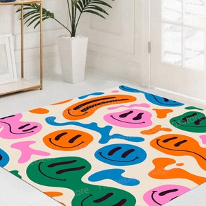 Colorful Smiley Face Rug, Kids Rugs, Children Room Rug, Modern Rugs, Chenille Rug, Thick Rug, Nursery Rug, Car Mat, Salon Decor Rug,