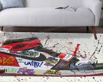 Area Rug,Shoe Hype Sneaker Rugs, Modern Rugs, Car Mat Rugs, Cool Rugs, Thin Rugs, Graffiti Rug, Shoes Graffiti Rug, Thick Rug,