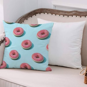 Gift For Her, Pink Donut Pillow Case, Blue Pillow, Pink Pillow Cover, Modern Cushion Cover, Unique Cushion Cover, Home Decor,
