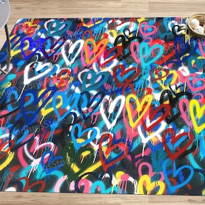 Customs Rug, Cool Rug, Office Decor Rug, Gift Rug, Graffiti Rug, Banksy Hearts Rug, Banksy Rug, 3D Printeds Rug, Wedding Rug, Accent Rug,