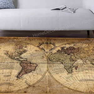 Old World Map Rugs, Old World Map Rugs, Vintage Map Rugs, Map Rug, Small Rug, Soft Rug, Non-Slip Carpet, Door Mat, Chenille Rug, Brown Rug,