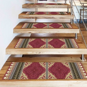 Step Rugs, Dark Dusty Rose Rugs, Bohemian Rugs, Modern Rug, Machine Washable Rug, Stair Treads Rug, Colorful Rug, Non-Slip Carpet, Cool Rug,