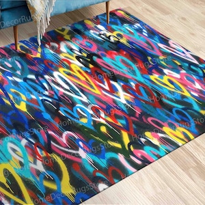 Multicolor Rugs, Easy To Clean Rug, Gift Rug, Soft Rugs, Banksy Rugs, Entry Rug, Rugs, Banksy Love Hearts Rug, Customs Rugs, Step Rugs,