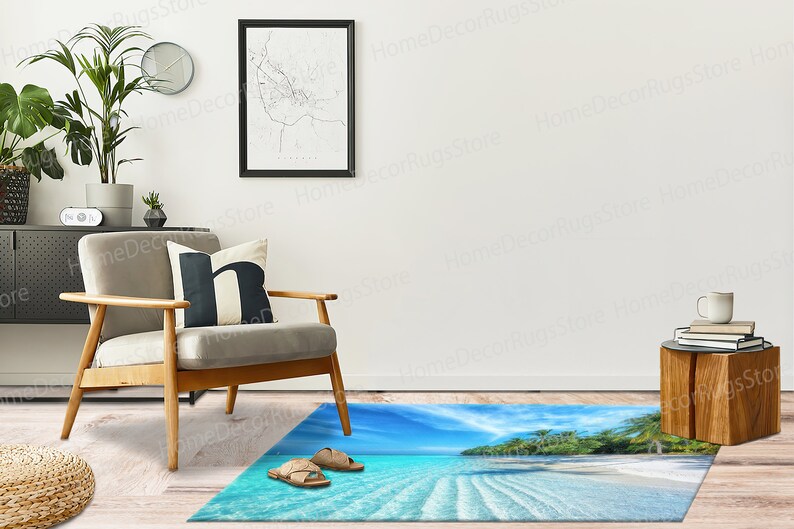 Thick Rugs, Tropical Ocean Rug, View Rug, Tropical Ocean Rugs, Corridor Rugs, View Rug Coastal Decor Rugs, Chenille Rugs, Salon Decor Rugs, image 2