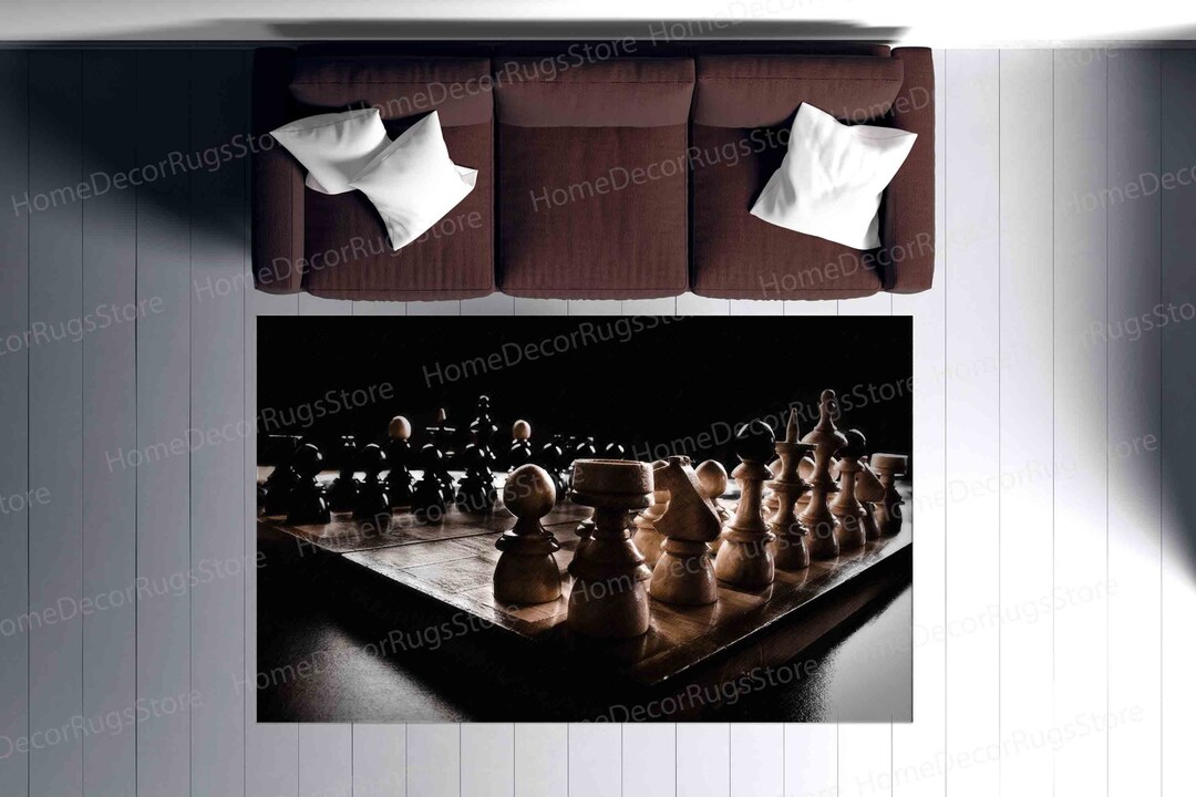 Chess Rug Red Chess Rugs, Chess Board Photo Rug, Thick Rug, Friend Gift Rug, Modern ...