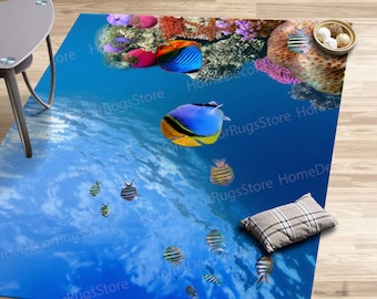 Classic Rug, Wall Hanging Rug, Saloon Rug, Gift For The Home, Underwater Fish View Rug, Ocean Rug, Animal Rugs, Front Door Rug, Coastal Rug,