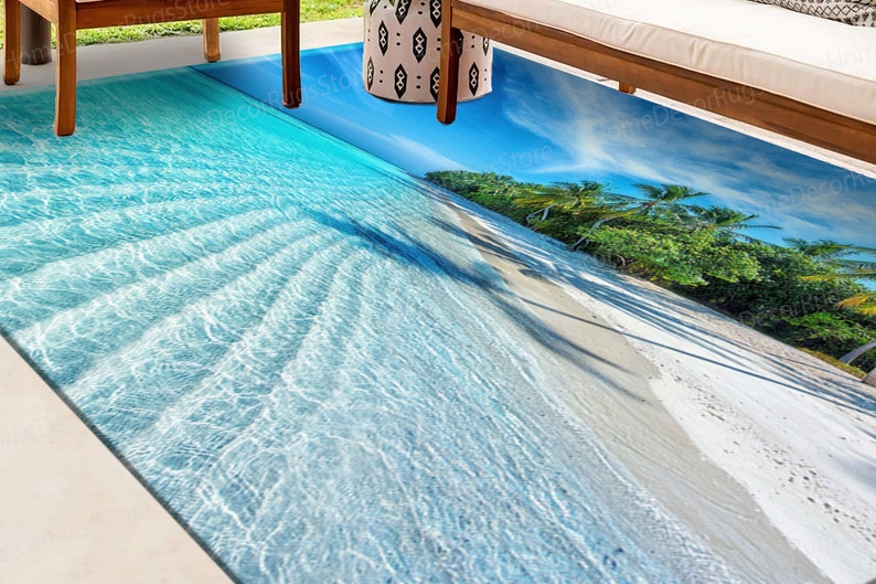 Thick Rugs, Tropical Ocean Rug, View Rug, Tropical Ocean Rugs, Corridor Rugs, View Rug Coastal Decor Rugs, Chenille Rugs, Salon Decor Rugs, image 4