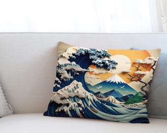The Great Wave Pillow Case, Sea Landscape Printed Pillow, Gift For Him, Kanagawa Printed Pillow, Modern Cushion Case, Pillow Cover,