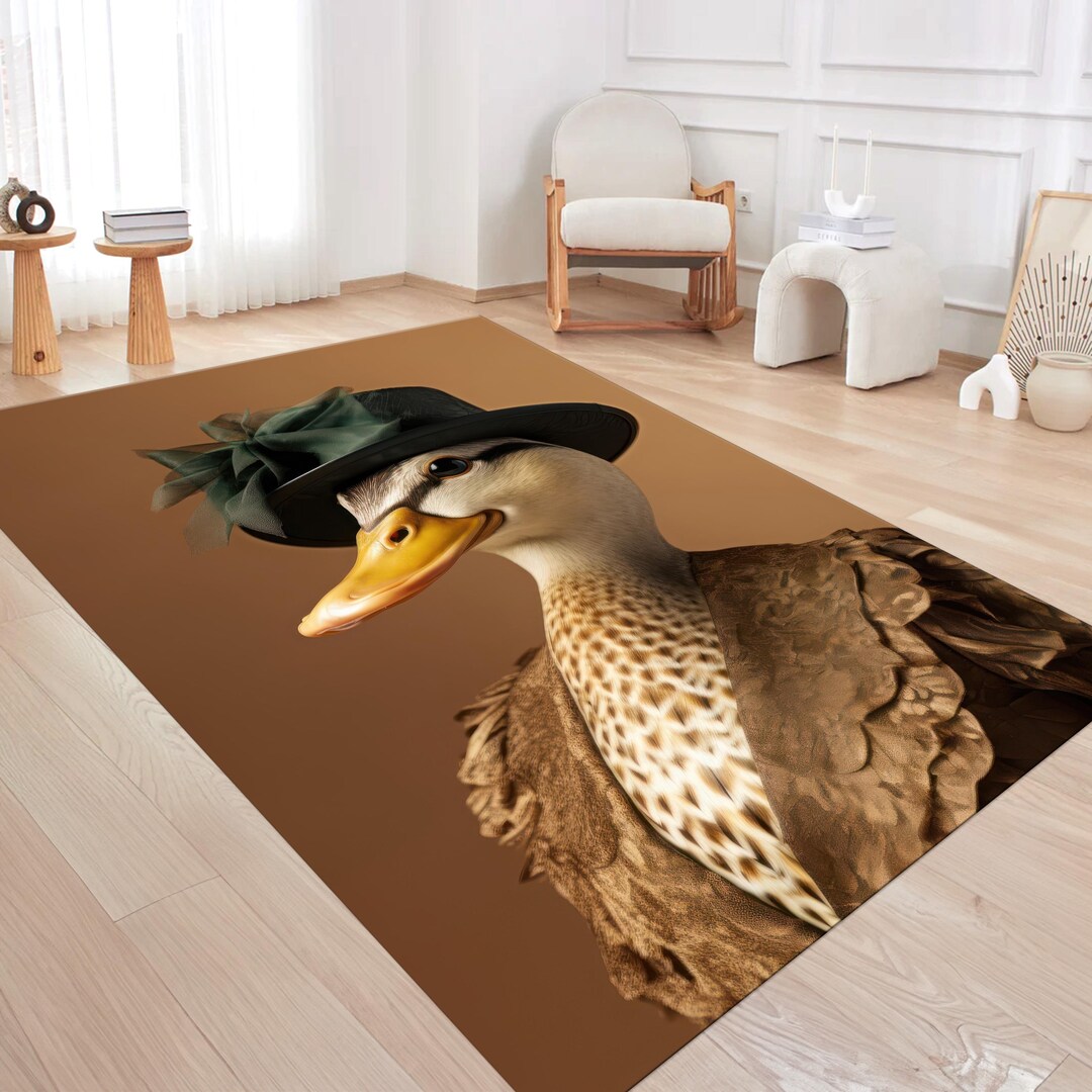 Pink Duck Rug Fancy Duck Rug, Animal Portrait Rug, Whimsical Art Rug, Printed Carpet ...