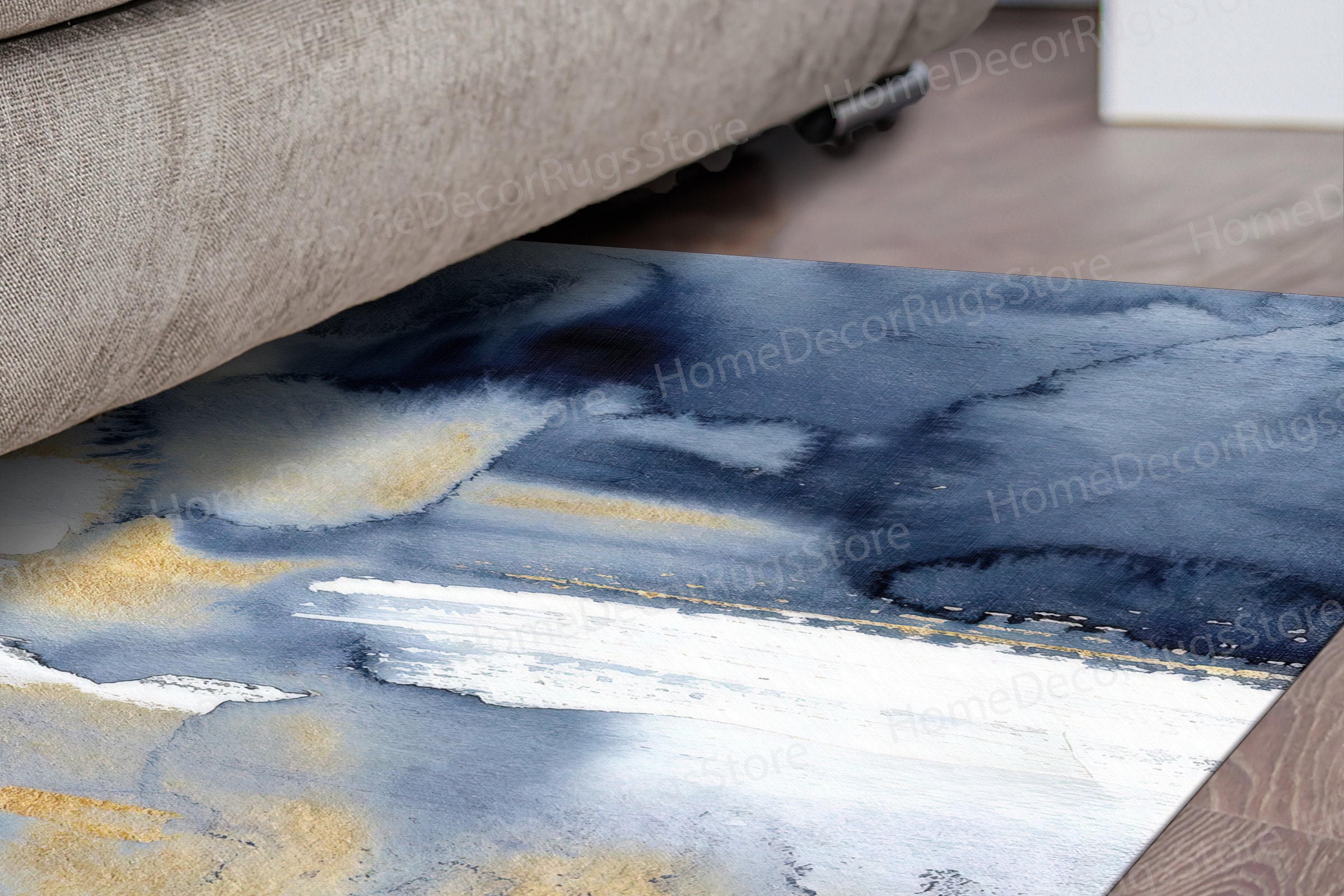 Modern Rugs, Gold Rugs, Blue and Gold Painting Rugs, Outdoor Rug ...