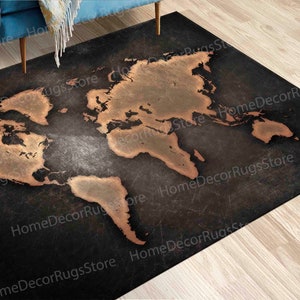 Abstract World Map Rug, Kitchen Rug, Classroom Rugs, Map Rugs, Personalized Gifts Rugs, Copper Rug, Small Rug, Anti-Slip Carpet Rugs,