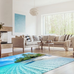 Thick Rugs, Tropical Ocean Rug, View Rug, Tropical Ocean Rugs, Corridor Rugs, View Rug Coastal Decor Rugs, Chenille Rugs, Salon Decor Rugs, image 6
