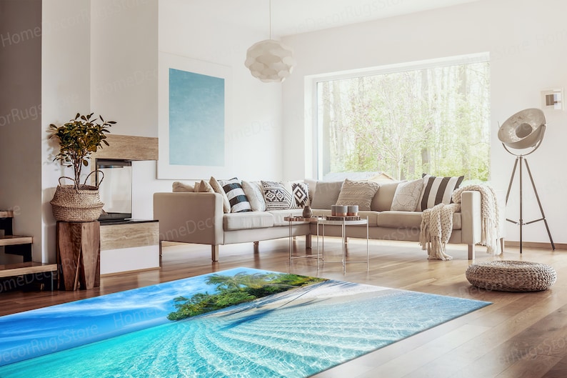Thick Rugs, Tropical Ocean Rug, View Rug, Tropical Ocean Rugs, Corridor Rugs, View Rug Coastal Decor Rugs, Chenille Rugs, Salon Decor Rugs, image 6