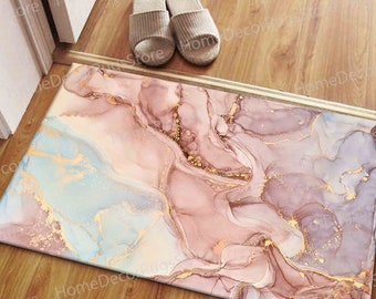 Pink Marble Rugs, Gold Marble Rugs, Trendy Marble Rug, Marble Rug, Office Rug, Corridor Rug, Living Room Rug, Kitchen Rug, Gift Rug,
