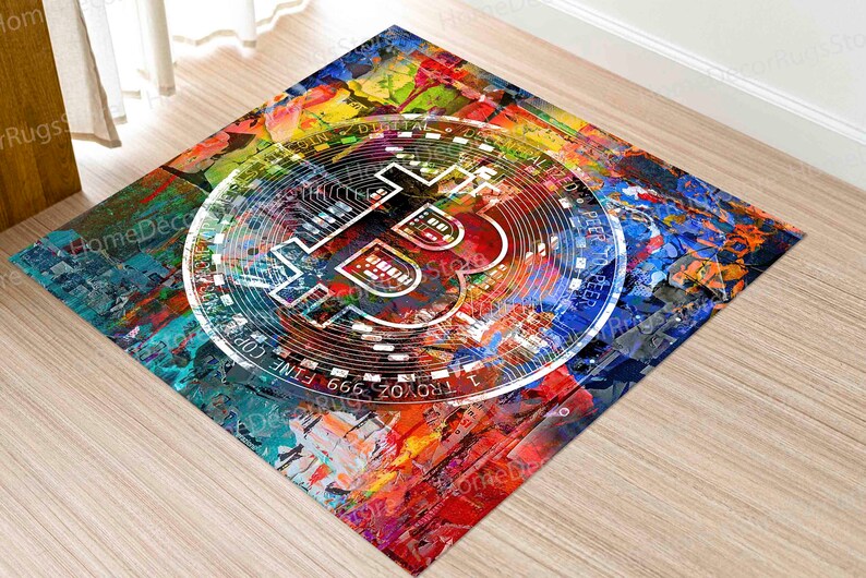 Colorful Bitcoin With Bright Rugs, Cryptocurrency Rugs, Bitcoin Rug
