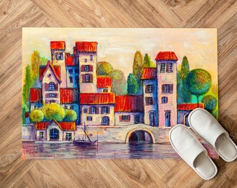Step Rug, Soft Rug, Large Rug, Non-Slip Carpet, Large Rug, Old City Silhouette Rugs, View Rugs, Bridesmaid Gift, Corridor Rug, Gift For Her,