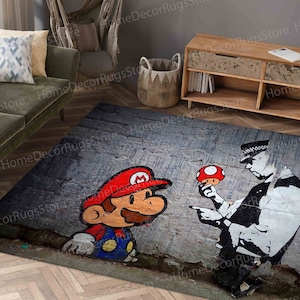 Luxury Rug, Modern Rugs, Hallway Rugs, Graffiti Rugs, Pattern Rug, Street Rug, Gift Rug, Gaming Room Rugs, Banksy Mario Rug, Decorative Rug,
