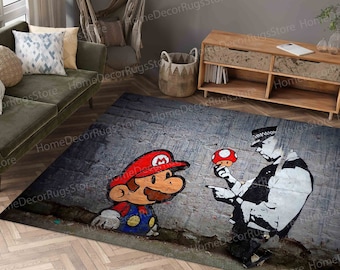 Luxury Rug, Modern Rugs, Hallway Rugs, Graffiti Rugs, Pattern Rug, Street Rug, Gift Rug, Gaming Room Rugs, Banksy Mario Rug, Decorative Rug,