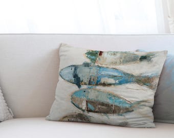 Animal Pillow, Gift Pillow, Fish Printed Pillow, Modern Cushion Cover, Soft Pillow, Fish Painting Print Pillow Cover, Personalized Gifts,