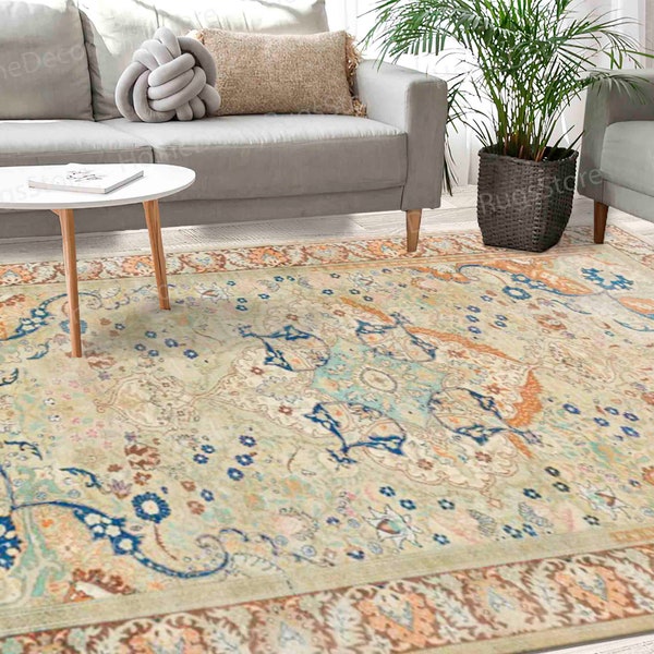 Green Rug, Floral Pattern Rug, Floral Rugs, Antique Style Rug, Turkish Rug, Large Rug, Kitchen Rug, Popular Rug, Non-Slip Carpet, Brown Rug,