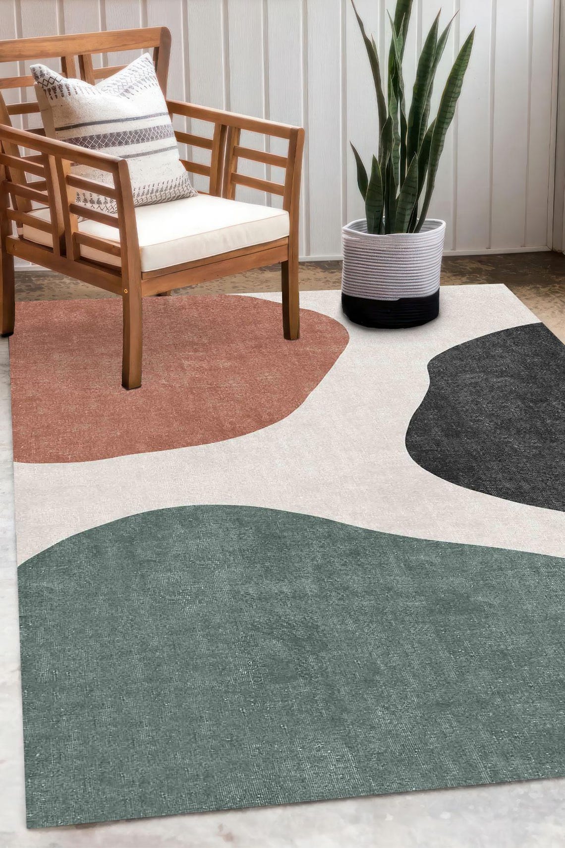 Digital Print Rug Designs Sage Green Terracotta Digital Print Rug, Abstract Modern Floor Mat 5x8 ...