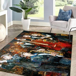 Jazz Musicians Painting Rug, Cello Rugs, African Rug, Music Rugs, Classic Rug, 3D Printed Rug, Living Room Rug, Dining Room Rug,