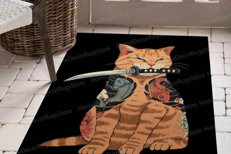 Outdoor Rug, Rugs, Anime Rugs, Salon Decor Rugs, Japanese Rug, Colorful Rug, Kitchen Rug, Modern Rug, Bedroom Rugs, Area Rug, Anime Cat Rug, image 2