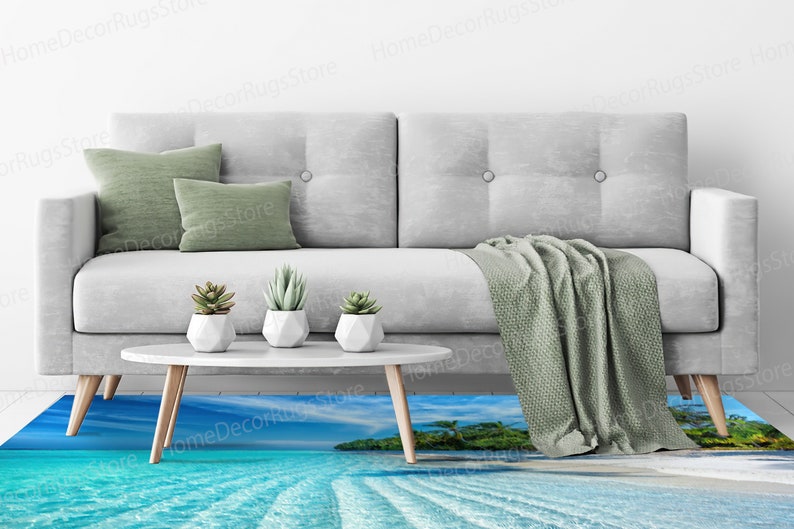 Thick Rugs, Tropical Ocean Rug, View Rug, Tropical Ocean Rugs, Corridor Rugs, View Rug Coastal Decor Rugs, Chenille Rugs, Salon Decor Rugs, image 3