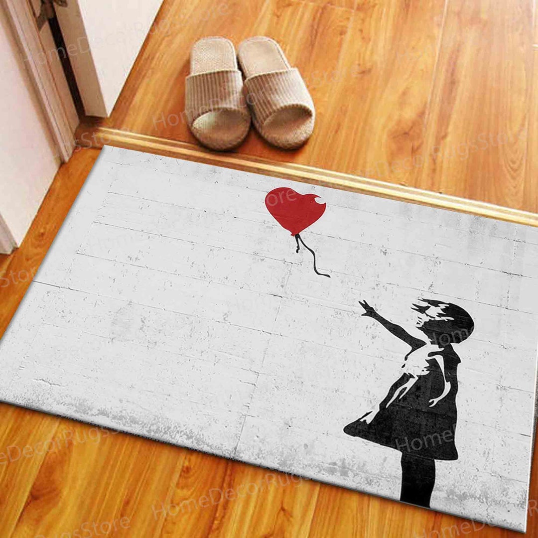 Banksy Red Balloon Rug, Graffiti Rug, Abstract Rugs, Gift for Him Rug ...
