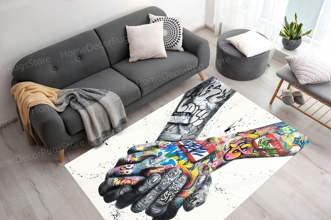 Street Graffiti Rugs, Holding Hands Graffiti Painting Rug, Cute Rug ...