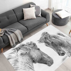 Trendy Rug, Thin Rugs, Animal Rug, Cool Rug, Salon Decor Rug, Saloon Rug, Two Horses Rug, Farmhouse Rug, Custom Rugs, Runner Rug,
