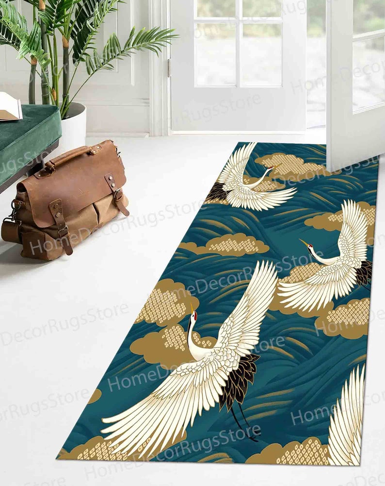 Japanese Art Crane Birds Rug Machine Washable Rugs Abstract - Etsy