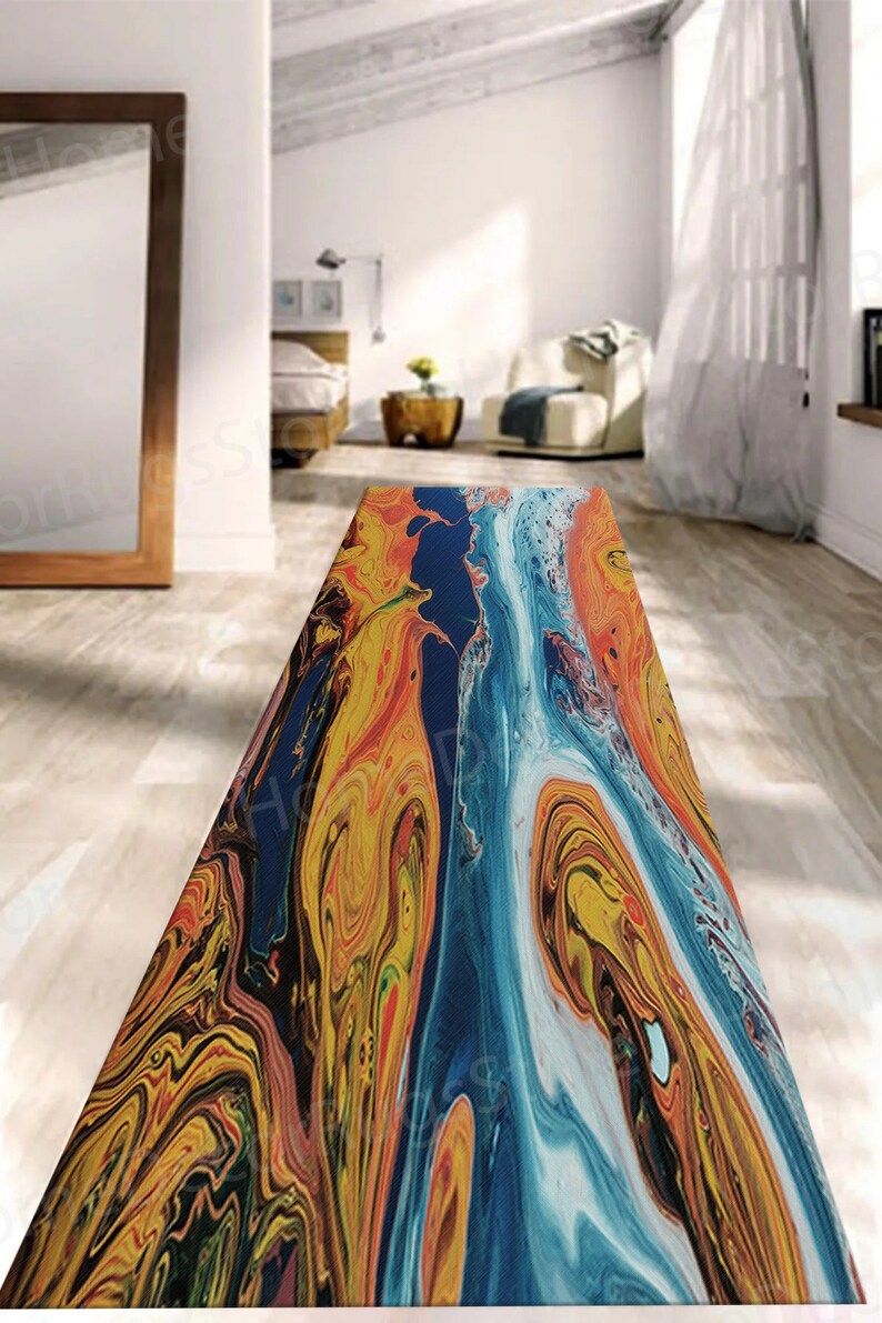 Orange And Blue Rug, Outdoor Rugs, Cool Rugs, Salon Decor Rugs, Orange Rugs, Abstract Rugs, Modern Rug, Living Room Rug, Luxury Rug, image 6