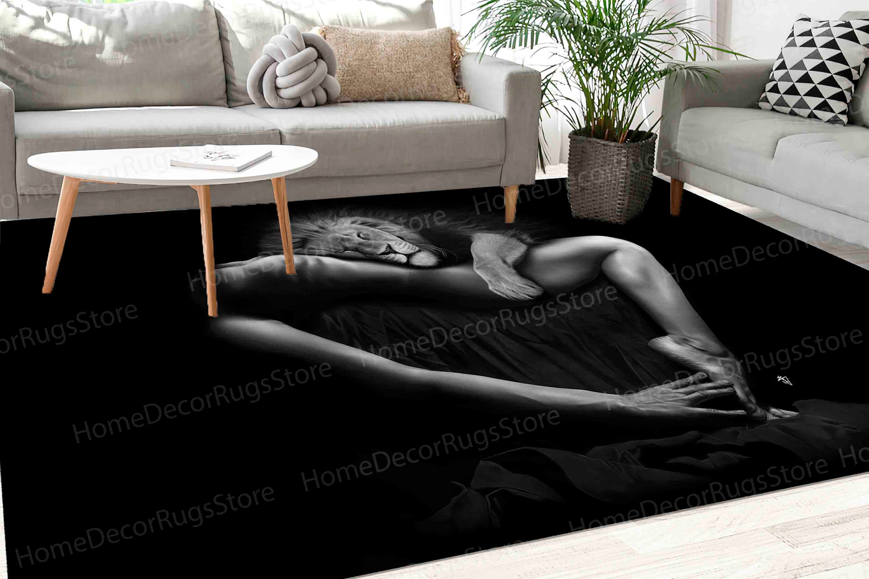 Lady Rugs Woman and Lion Rug, Woman Rug, Loft Rugs, Bedroom Rug, Pattern Rug ...