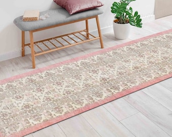 Pink Rug, Floral Rugs, Floral Pattern Rugs, Anatolian Rug, Turkish Rug, Kitchen Rug, Machine Washable Rug, Luxury Rug, Personalized Rug,