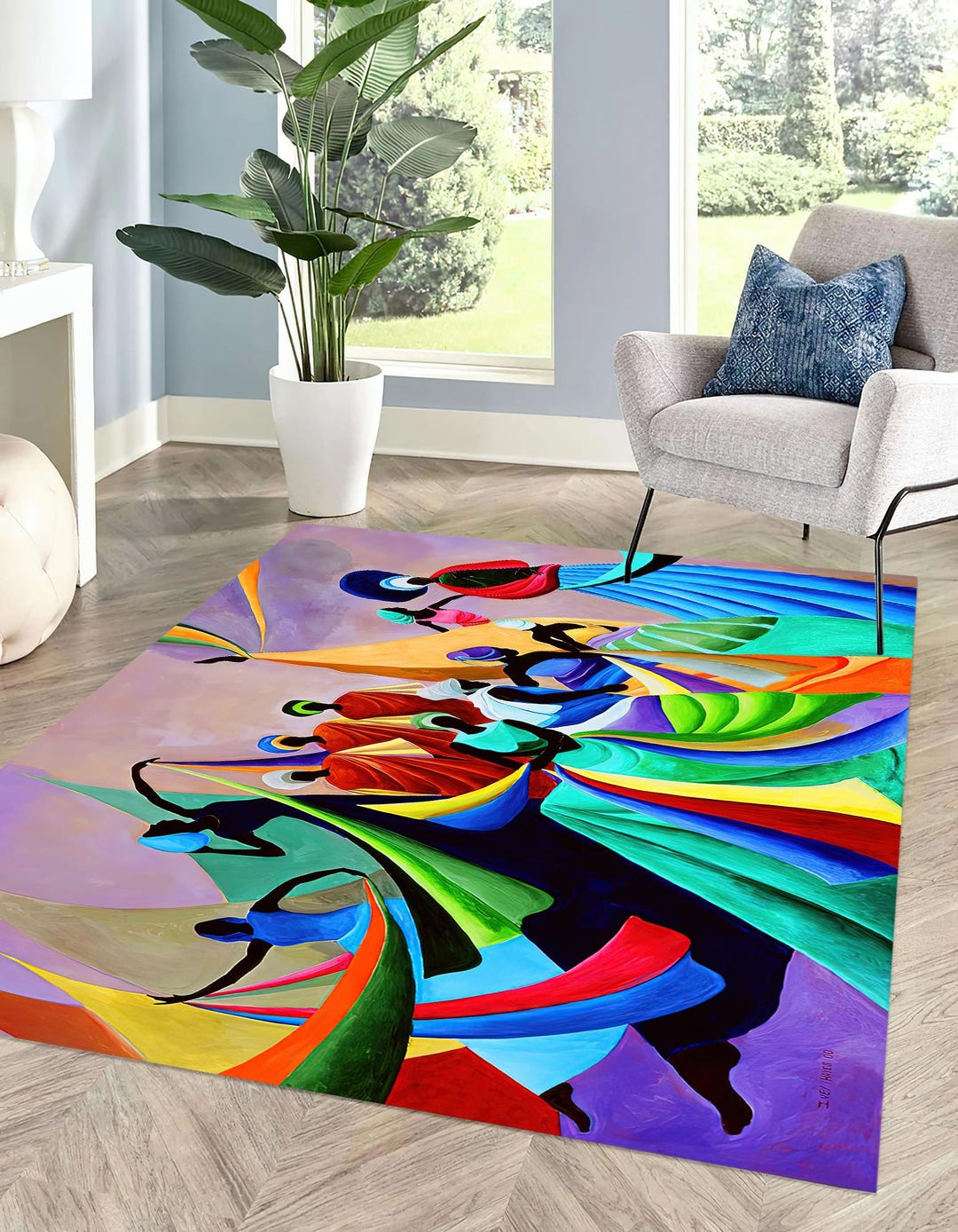 African Dancers Rugs, Modern Rugs, Colorful Rug, Ethnic Rug, Machine ...