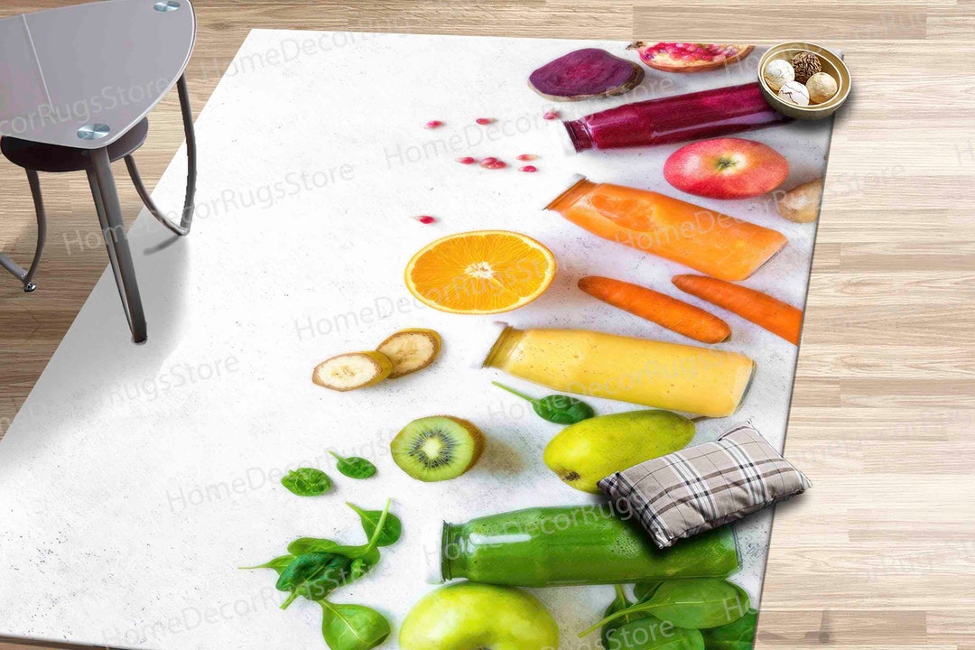 Vegetables and Fruits Rug, White Rugs, Fruits Rug, Modern Rugs, Large ...