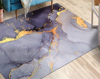 Alcohol Ink Rugs, Luxury Marble Rugs, Bedroom Rugs, Shimmery Rug, Purple And Gold Marble Rug, Colorful Rugs, Custom Rug, Stair Rug,