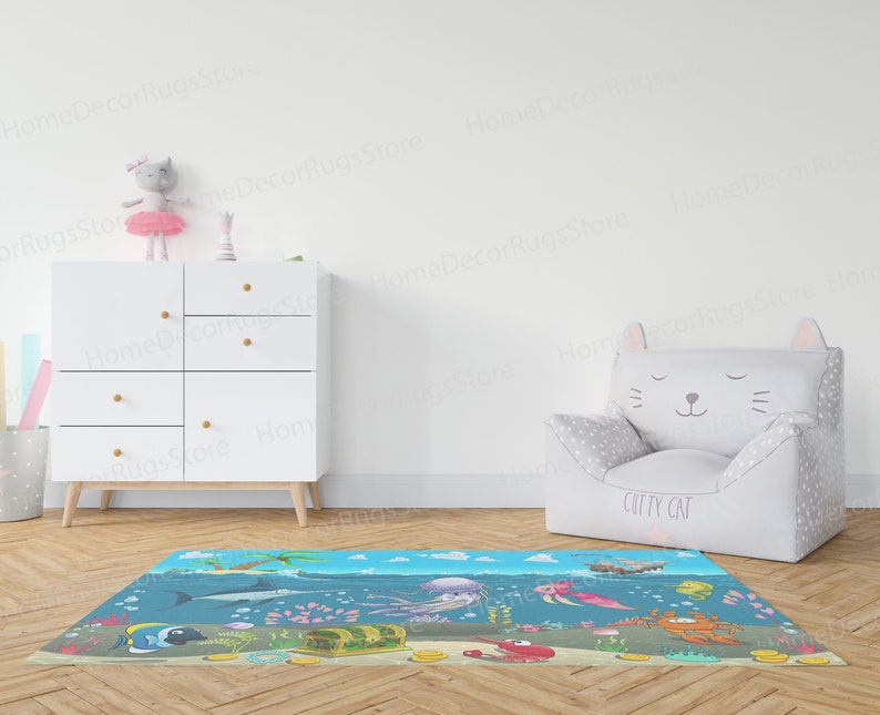 Gift Rug, Children Rugs, Dining Room Rugs, Kids Room Rugs, Cool Rugs, Undersea World Rug, Runner Rugs, Underwater Rug, Salon Decor Rug, imagen 6