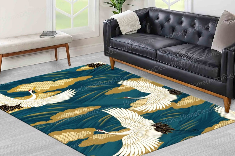 Japanese Art Crane Birds Rug Machine Washable Rugs Abstract - Etsy